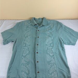 Tommy Bahama Aqua Floral Button Down Shirt 100% Silk